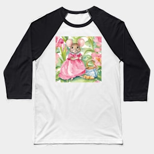 Cute mouse in a pink dress watercolor illustration Baseball T-Shirt